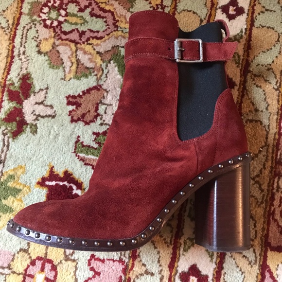 rag & bone Studded Burgundy Suede Boots - Picture 5 of 7